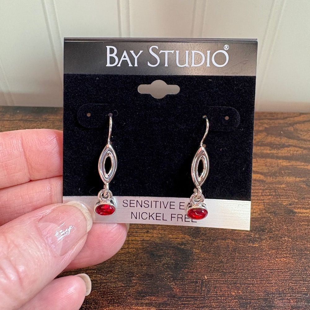 Silver and Red Dangle Earrings